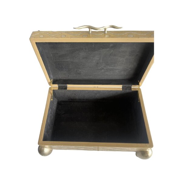 ART DECO Silver & Taupe WAVE Box With Patterned Design & Ball Feet Home Decor - Picture 5 of 9